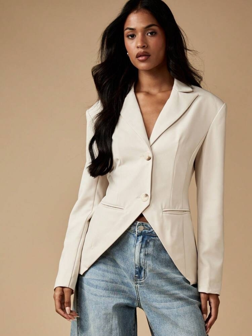 Missguided Cream Tailored Single-Breasted Blazer